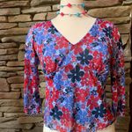 Fashion Bug  Y2K Floral 3/4 sleeve babydoll style v neck blouse size M Photo 0