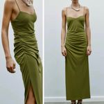 ZARA NWT green draped spaghetti strap midi stretchy dress Photo 1