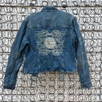 Harley Davidson Y2K Bomber Jean Jacket Lace Up Corset Style LARGE Photo 4