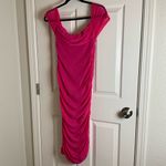 Women's Off The Shoulder Dresses Ruched Fitted Midi Bodycon Dress size large Pink Photo 1