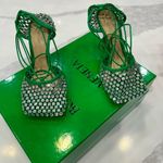 Bottega Veneta  Sparkle Stretch Lace Up Green Heels 💚 Photo 3