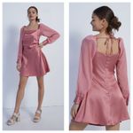 We Wore What NWT Silky Cowl Neck Mini Dress Size 4 Pink Long Sleeve Aline Photo 1