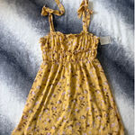 Fashion on Earth Gold Flower Tie Strap Ruffle Mini Summer Dress Size Small Photo 0