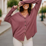 Umgee  Berry Waffle Knit Button Front Lightweight Cardigan Scoop Hem Size M Photo 0