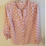 Geometric Daisy Design Salmon Color Long Sleeve Blouse Size Large by Notions Orange Photo 0