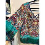 Pink Owl V-Neck 3/4 Sleeve Paisley Print Top Colorful Bohemian Blouse Photo 3