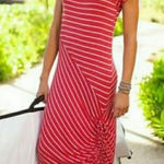 Athleta  Red and White Dusty Shark Bite Striped Maxi Dress Photo 0