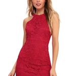 Lulus Love Poem Wine Red Lace Mini Dress Small Floral Crochet Lace Halter Mini Photo 2