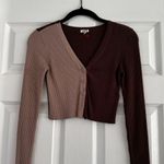 Garage  Brown and Tan Long Sleeve Ribbed button up crop top size S Photo 0