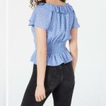Planet Gold  Ruffled Peplum Polka Dot Blue Top Photo 1