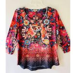 Energe Sz L Sugar Skull Cat Stretch Shirt Long Sleeve Blouse Top Pullover Red Size L Photo 0