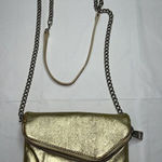 HOBO International Zara‎ Gold Metallic Leather Fold Over Zipper Evening Bag Photo 0