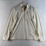 Chico's 1 US 8 M Zenergy Golf Top 1/4 Quarter Zip Ivory Gold Metallic Mock Neck Photo 1