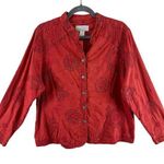 cj banks Red Orange Floral Embroidered Long Sleeve Lightweight Jacket Size 14W Photo 0