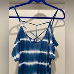 Caution to the Wind Blue & White Tie Dye Off-the-Shoulder Fitted Maxi Dress - M Photo 6