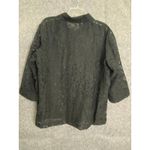 Black Sheer Patterned Button Down Blouse 3/4 Sleeve Floral Overlay Shirt Size L Photo 5
