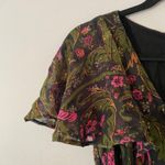 Anthropologie ett:twa Black Green Gold Floral Short Sleeve Jumpsuit Women size 4 Photo 3
