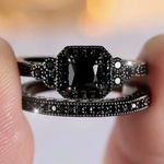 14K Black Gold Plated Lab Created Diamond Black 2.90Ct Princess Cut Bridal Ring Photo 0
