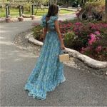 Mac Duggal Ruffle Tiered Floral Cut Out Chiffon Gown Blue Multi 67803 Size 2 Photo 6