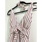 We Wore What NWT  Brooklyn White 1 Piece Striped Deep V Halter Neck Swimsuit Small Photo 5