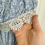 Miss Lili  Blue Floral Off Shoulder Blouse Front Knot, Lace Detail D46 Photo 1