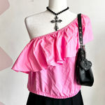 A New Day Pink One Shoulder‎ Ruffle Top, Coquette, Y2K, Soft Girl, Cottagecore, Medium Photo 0
