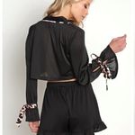 Beach Riot NWT  Luna Crop Top Spotted Leopard Semi-Sheer Bell Sleeve Pajama Chic Photo 1