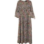 ECI Smocked Sheer Floral Striped Printed Three Quarter Sleeve Maxi Dress Large Photo 1