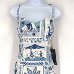 Maggy London NWT  Blue White Toile Print Beaded Dress Size 10 Asian Theme Photo 4