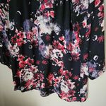 Rose + Olive Blouse Floral Print Pink Purple White Keyhole Business Casual Photo 3