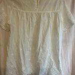 Cream Smocked Short Sleeve Blouse with Bib Collar White Photo 4