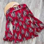 Free People red floral boho bell sleeve top Photo 1