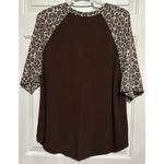 Zenana  Women's Brown Animal Print Short Sleeve T-Shirt with Front Pocket Size L Photo 1