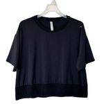 Athleta  M Zephyr Crop Black T-Shirt Short Sleeves Oversized Lightweight Photo 6