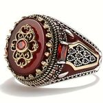 Vintage Silvery Crown Y2K Ring Size 9 Engraved Print Red Gothic Photo 1