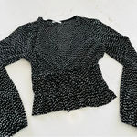 ZARA  Long Sleeve Black White Polka Dot Pleated Crop Blouse Photo 2