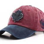 Red Maple Leaf Washed Old Color Block Cotton Baseball Cap Street unisex hat NEW Photo 0