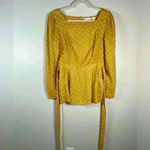 Maeve | Anthropologie Moana Linen Blend Button Back Belted Blouse Size 2 Gold Photo 4