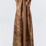 ZARA  dress maxi midi brwown printed casual summer vacation slip satin Photo 16