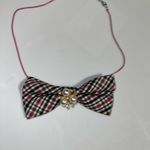 “Dainty Dapper” Plaid Bow Necklace with Pearl Accent Black Photo 1