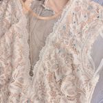 Betsy and Adam Betsy Adam white / cream lace rhinestone long cap sleeve wedding dress formal 10 Photo 3