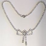 Elegant Vintage Silver Tone CZ Rhinestone Classic Formal Bow Necklace Photo 1