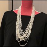 Hand crocheted scarf necklace in white multi strand beaded Photo 1