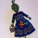 Unique Blue and Green Skull Lady In Dress Boho Pendant Necklace Photo 2