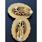 Vtg Avon 1980's Navy Blue Enamel Cut Out Oval Satin Gold Tone Clip On Earrings Photo 2