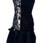 Vintage 80s Hi Low Mermaid Midi Dress Cocktail Bow Ruffle Hem Black Silver 6 Photo 1