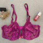 Betsey Johnson  Purple lace bra Sz 34 C with pink ribbon bow and adjustable strap Photo 0