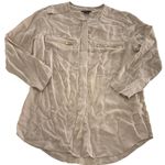 Theory  Blouse Womens Small Beige Pink Silk Brundia Zip Pocket Long‎ Sleeve Top Photo 0
