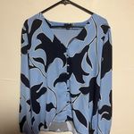 Ann Taylor Blue and Black Notched Collar Blouse Photo 0