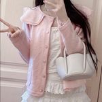 Japanese Kawaii Pastel Pink Knitted Sailor Collar Ruffle Sweater Cardigan Top Photo 0